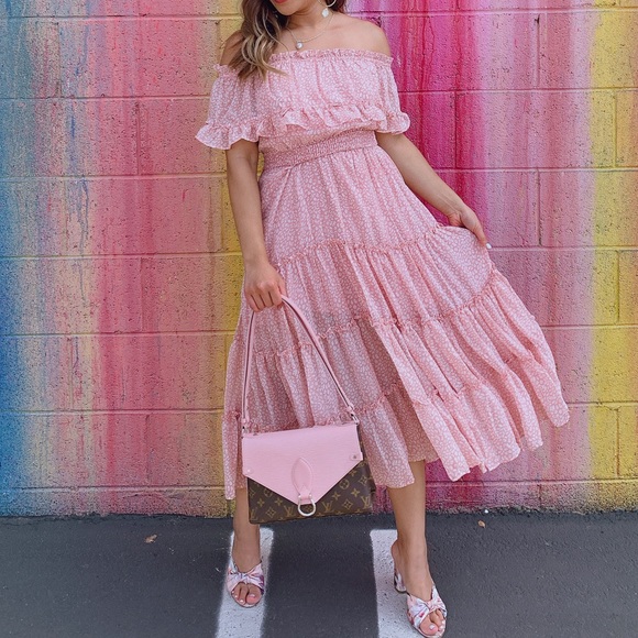 Off The Shoulder Midi Dress cheetah print - Picture 1 of 3